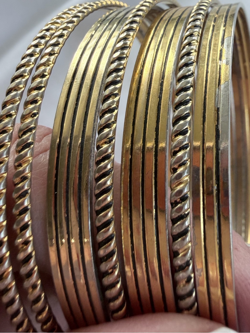 Gold Tone Stacked Bangle Bracelet Set - Picture 2 of 5